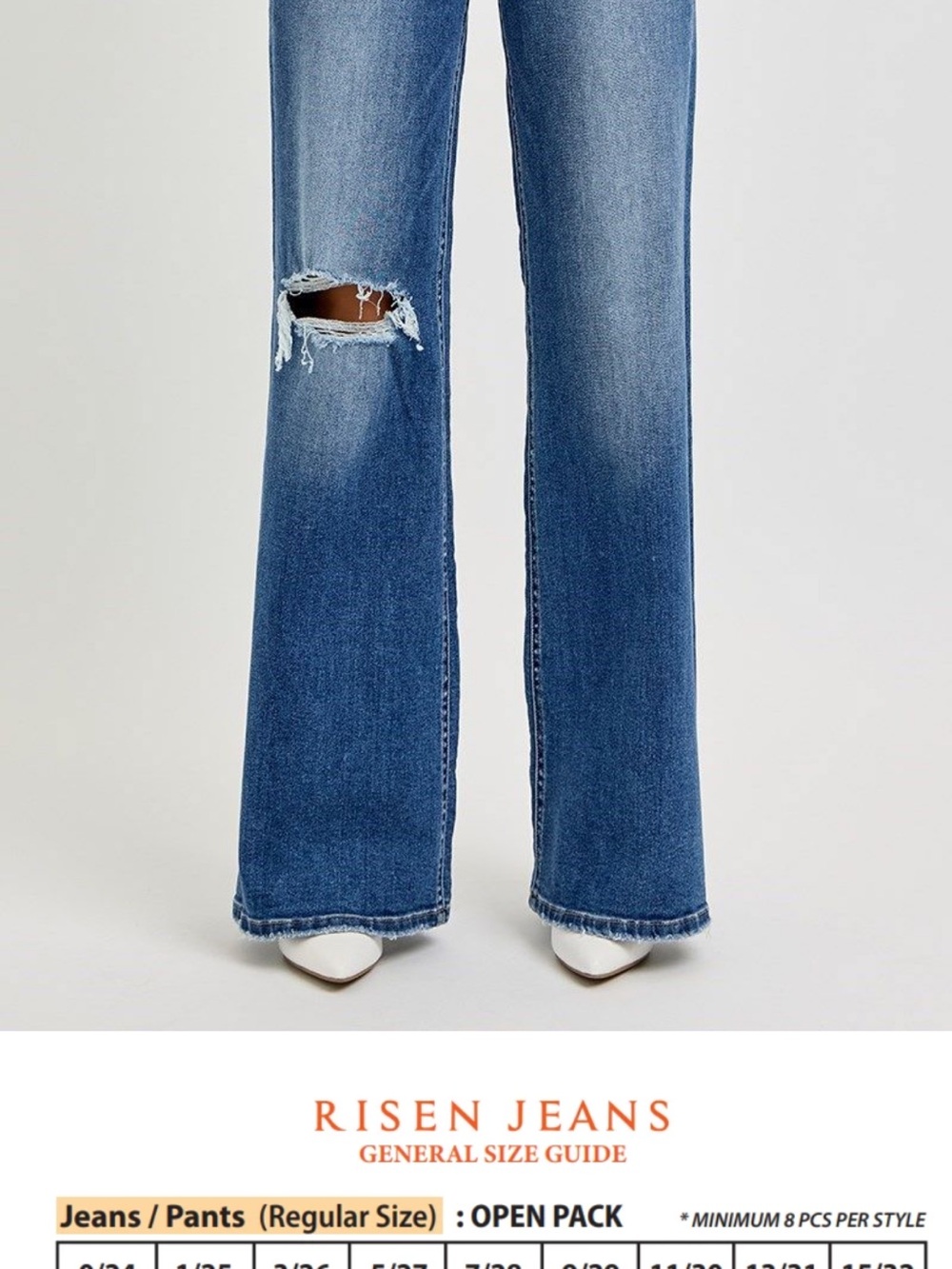 Risen Jeans Blue Distressed Wide-Leg Flare Jeans